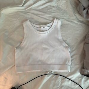 Aerie White Sleeveless Fitted Crop Tank Top